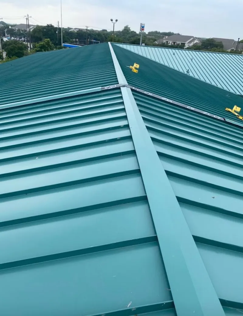 Green commercial metal roof ridge and valley for Metal Roof Repair in Palatine